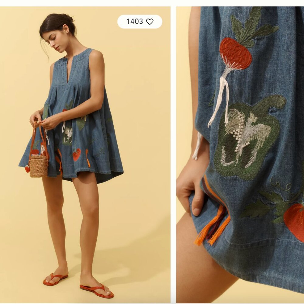 ISO Anthropologie Maeve Sleeveless V-Neck Veggie Denim Mini Dress